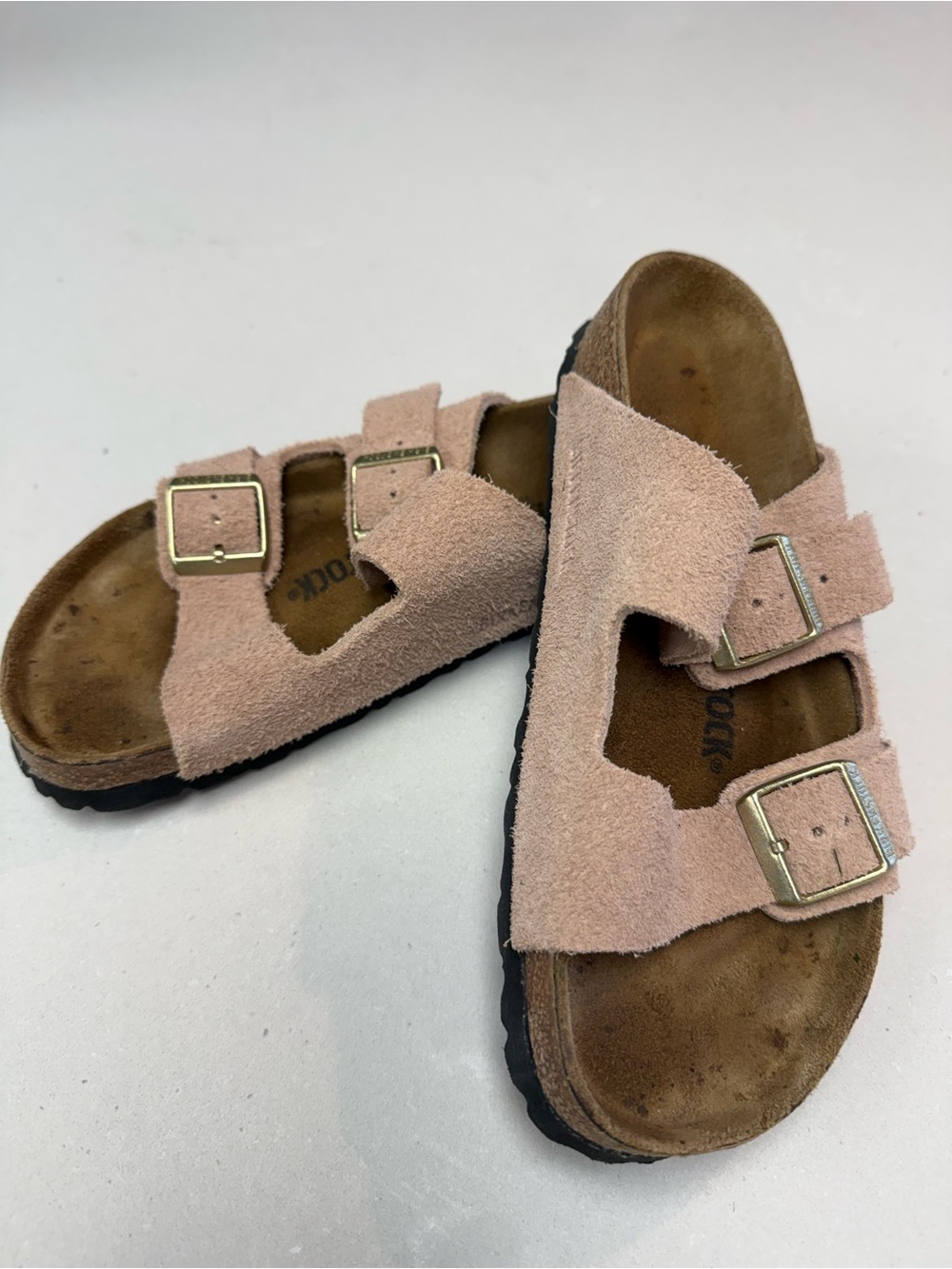 Birkenstock Arizona Pale Pink Suede Two-Strap Sandals-Gently Used - Picture 2 of 4